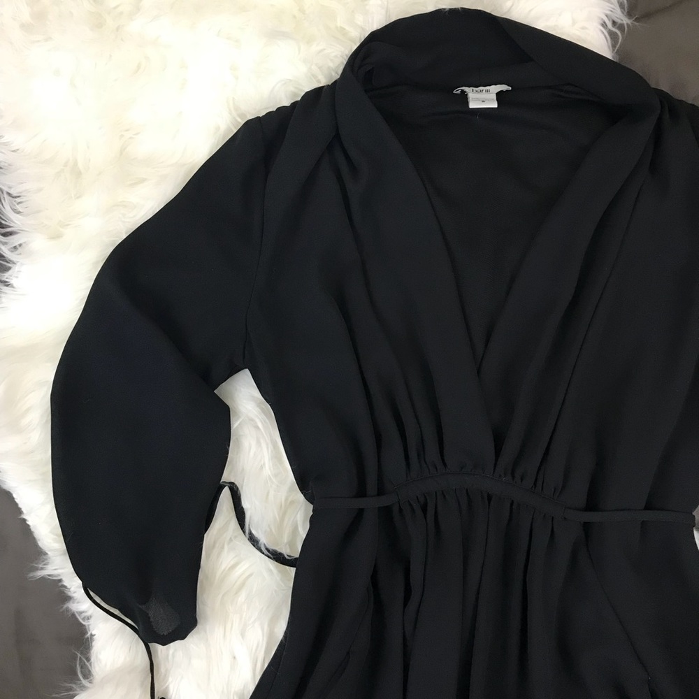 Bar III Deep V dress tie back LBD sexy pockets - Picture 3 of 8